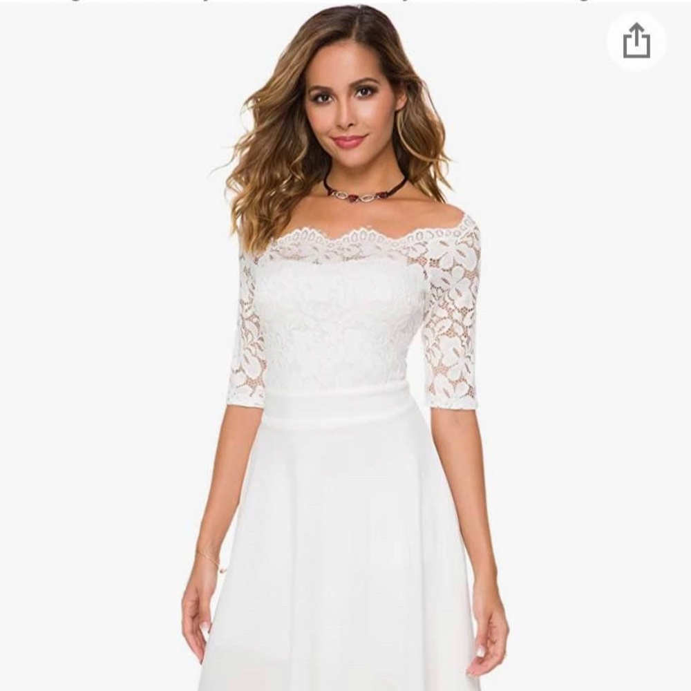 Women’s White Lace Floral Off Shoulder Dress - M